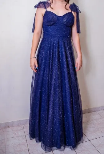 vestido de festa azul marinho com glitter