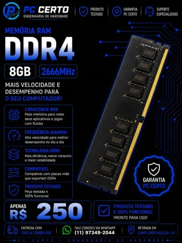 Memória RAM DDR4 8GB 2666MHz | Desktop 