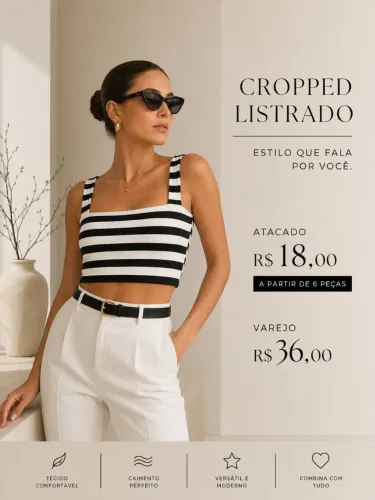 Cropped listrado / atacado e varejo 