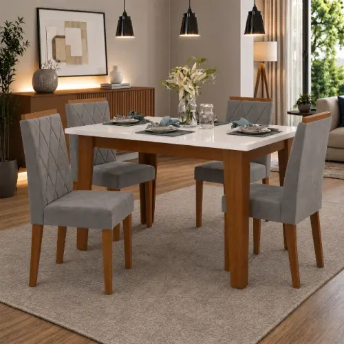 Mesa de Jantar Miami 4 Lugares com Tampo Lacca | Entrega e Montagem Grátis