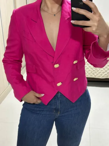 blazer pink tecido estruturado tamanho m elegante