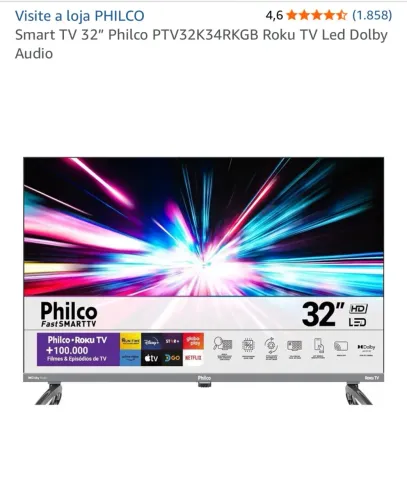 Vendo Smart TV 32? Philco PTV32K34RKGB Roku TV Led Dolby Audio