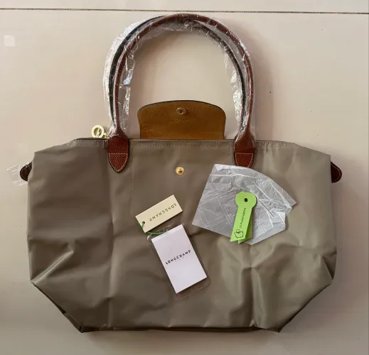 bolsa lona longchamp khaki media