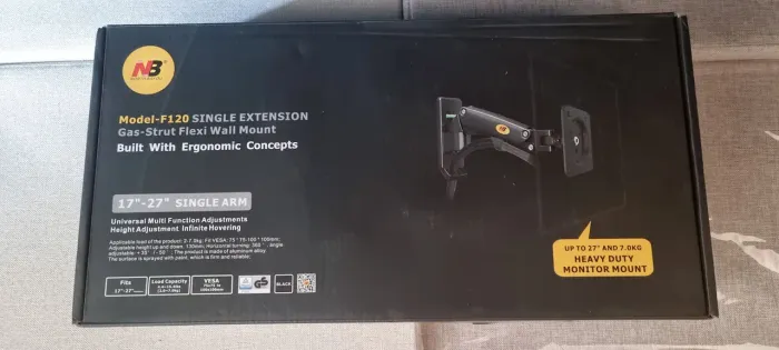 Suporte Articulado a Gás p/Monitor NB F120, Ajuste Ergonômico,  Rotação 360° 17" á 27" plg