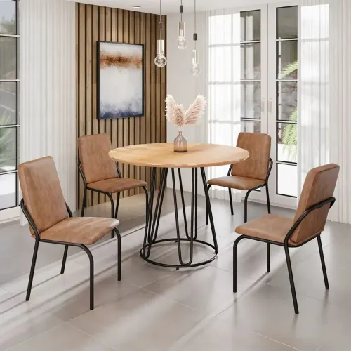Mesa de Jantar Redonda 90x90 Base Omega Tampo MDF Malibu Preto / Capuccino Teixeira<br>