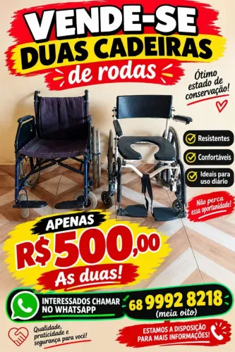 Vendo essas cadeiras de roda as 2 por 500 reais pra vende logo