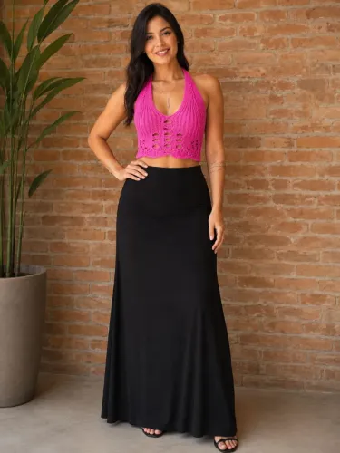 Croppd de crochê rosa