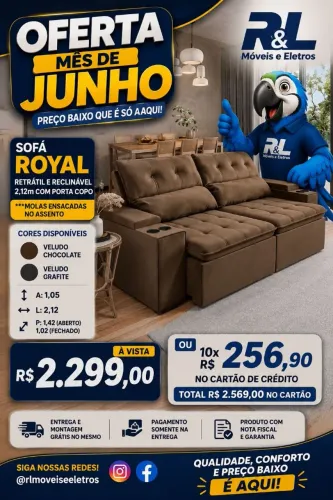 Sofá Royal Retrátil É Reclinável Novo/Pronta Entrega Loja R&L  Moveis 