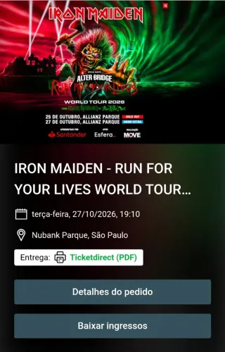 IRON MAIDEN ALLIANZ PARK PISTA PREMIUM 27/10