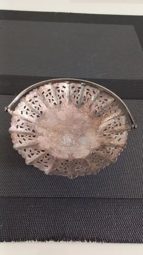 Fruteira/Bomboniere pequena com alça prata Regia