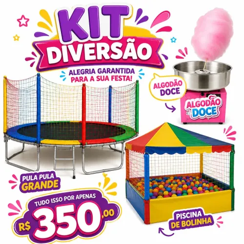 Pula pula, algodão doce e piscina de bolinha