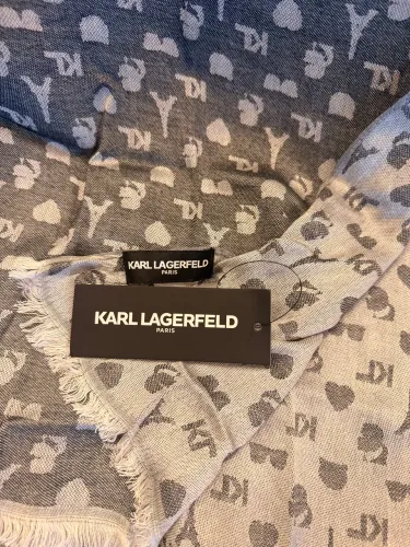 Pashmina Lenço Echarpe Karl Lagerfeld Paris Original Cinza Preta Dupla Face
