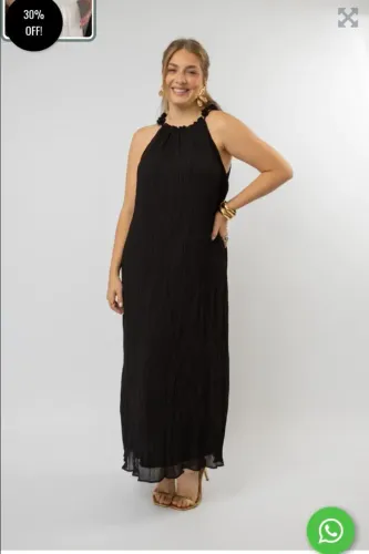 Vestido Longo em Chiffon Plissado P/M