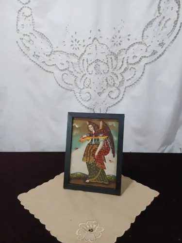 Porta retrato de madeira com pintura 