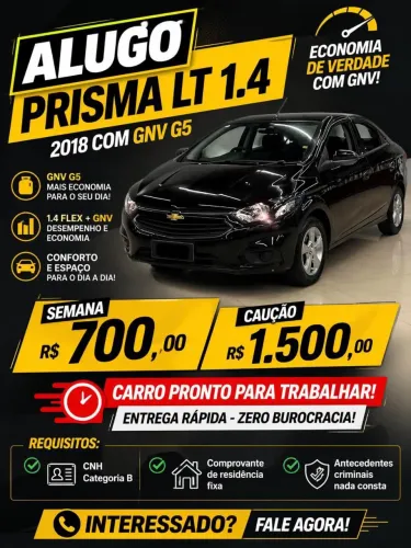 Alugo prisma 2018 LT 1.4 com Gnv (pronta retirada ) oportunidade