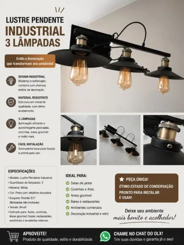 Lustre Pendente 3 Lâmpadas