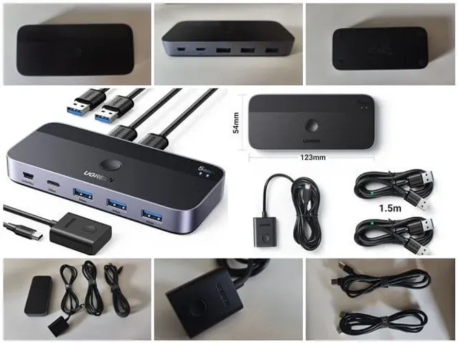 Switch USB 3.0 Ugreen 2 PCs 4 Portas | Hub USB KVM Teclado Mouse Impressora USB-C