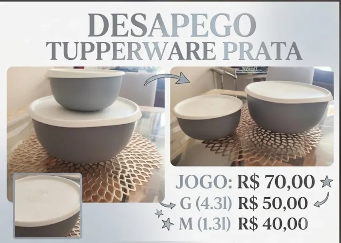 Jogo Tupperware Prata com Tampas - 4,3 L e 1,3 L