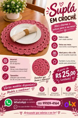 SUPLÁS E TRILHOS DE MESA EM CROCHÊ .