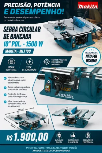 Serra Circular de Bancada de 10 Pol. - 1500 W 220 V MAKITA-MLT100