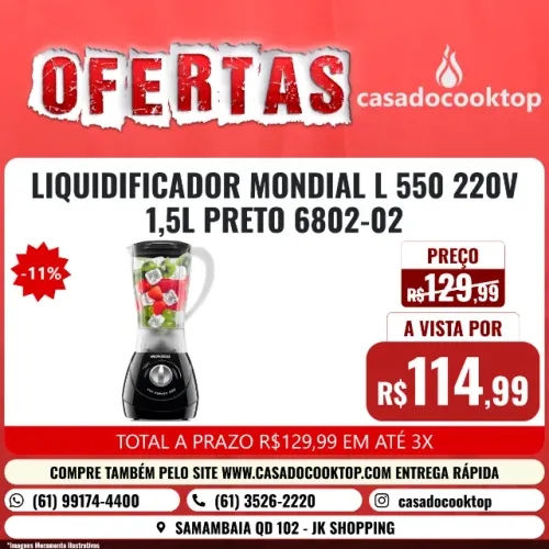 LIQUIDIFICADOR MONDIAL L 550 220V 1,5L PRETO 6802-02