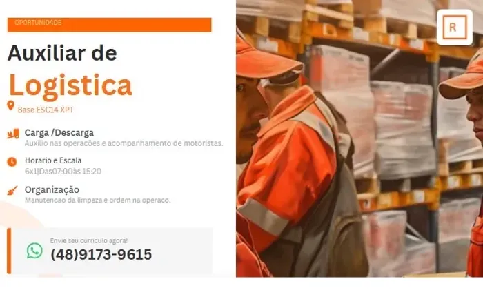 ? VAGA ABERTA: AUXILIAR DE LOGÍSTICA | RODA COOP ? Base: ESC14 XPT