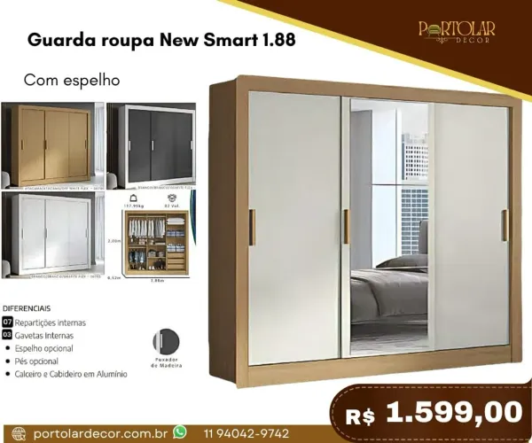 Guarda Roupa New Smart 1.88 - à pronta entrega