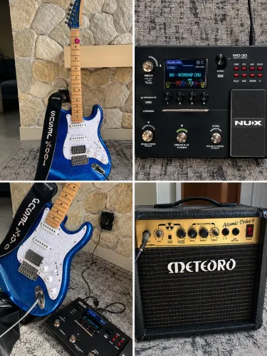 KIT GUITARRA SEIZI, PEDALEIRA NUX MG30 E CUBO