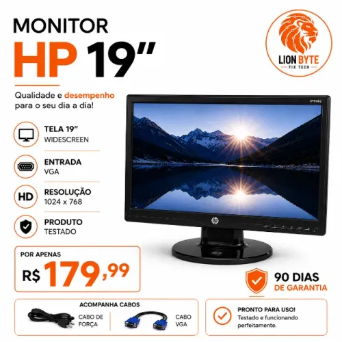 Monitor hp 19 polegadas com cabos