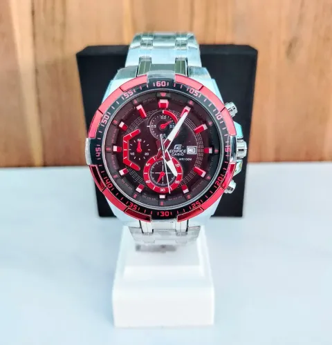 Casio Edifice novo na caixa robusto prateado vermelho