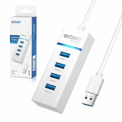 Hub Adaptador Usb 3.0 4 Portas 5 Gbps Branco Led Exbom Uh-30A