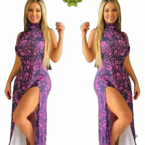 Vestido feminino longo fenda lateral Malha Florenza moda