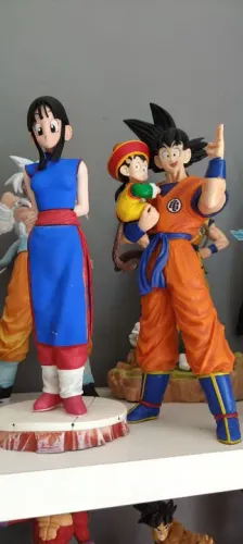 Boneco Dragon ball Goku com Gohan e Chichi Gigante 30Cm tag Cloth myth Boruto naruto 