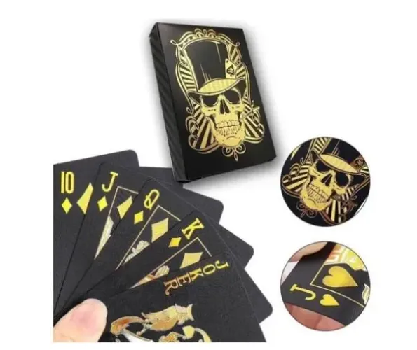 Jogo De Baralho Preto Ouro 24k Poker Truco Prova D' Água