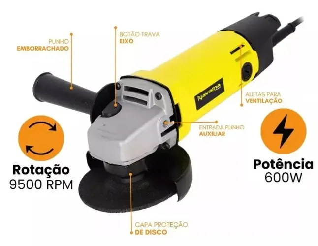 Esmerilhadeira Navalha 4.1/2 Angular 220v 600w Titanium Cor Preto Frequência 50/60hz