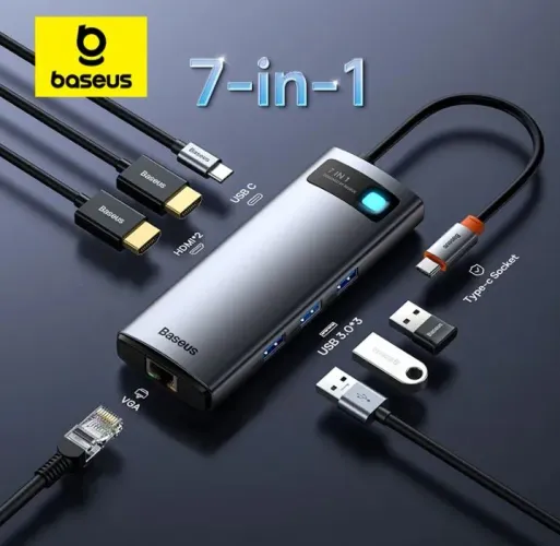 Hub Adaptador Baseus Tipo C 7 em 1 2HDMI 4K120hz MacBook pro
