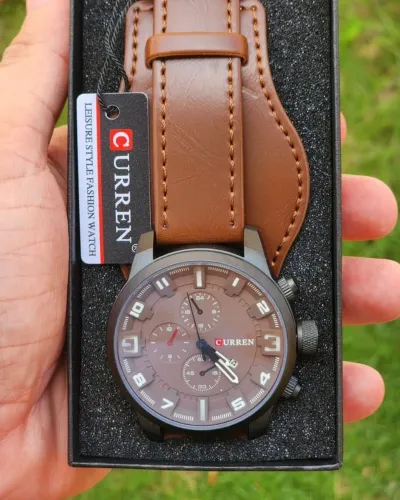 Relógio Curren Masculino Marrom pulseira em couro- a prova de água