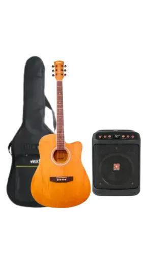 Kit Violão Waldman DCE-41 NB Folk Cutaway Natural Eletroacústico + Capa + Caixa