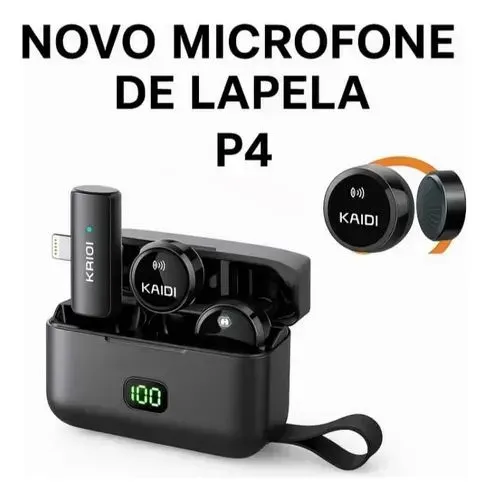 Microfone Duplo Lapela Kaidi P4-c Cor Preto Profissional Com imã