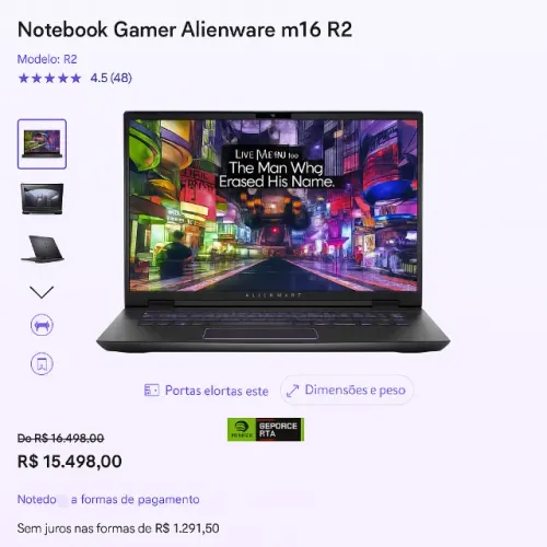 Alienware M16 R2 RTX4070 Ultra7 32GB RAM QHD 240Hz DDR5 Lacrado !! & Headset Alienware 