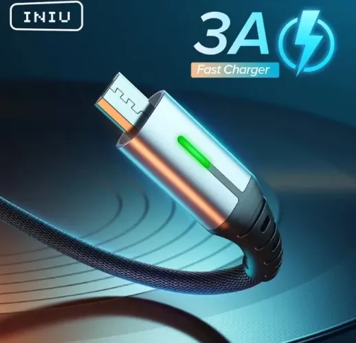 Cabo micro usb 3.1A em nylon Iniu 0,50cm