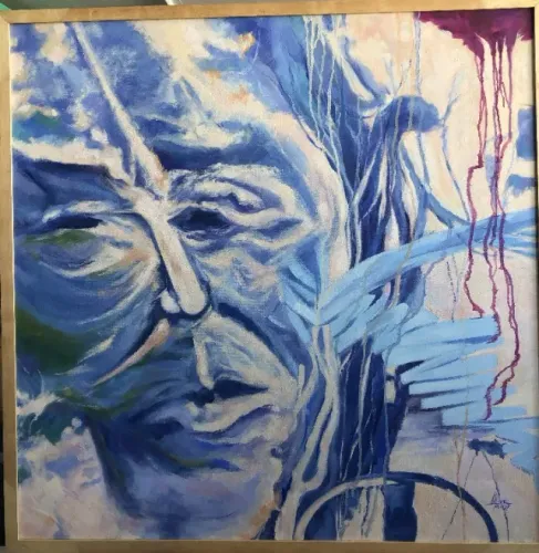 Quadro "Homem e Tempo" Óleo em Tela (80 x 80) cm - Prof. Arista Plástico Célio Rosa