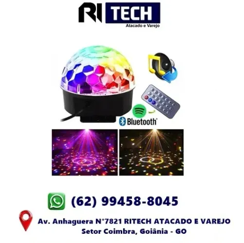  Globo De Luz Led Giratório para Festa e Balada Com caixa de som /Mp3 /USB/Bluetooth