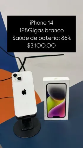 iPhone 14 / 128GB / Branco / Saúde de bateria 86% / Com garantia