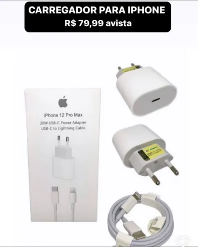 Carregador iPhone 12 Pro Max 20W USB-C + Cabo Lightning