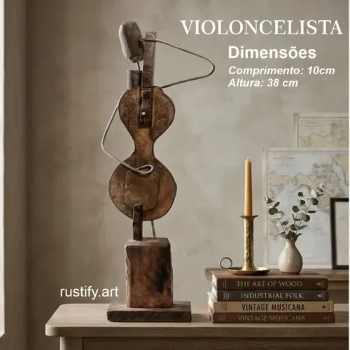 escultura rústica de músico arte única e artesanal para seu espaço