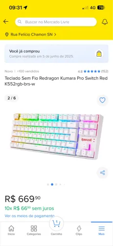 Teclado sem fio Redragon kumara
