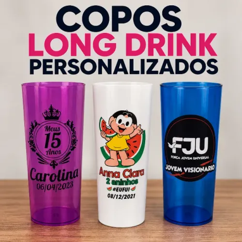 20 Copos Long Drink Personalizado 350ml - Lembrancinhas, Festas, Aniversários e Eventos