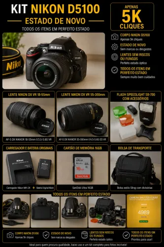 Kit Nikon D5100 (5k cliques) - Estado de Nova