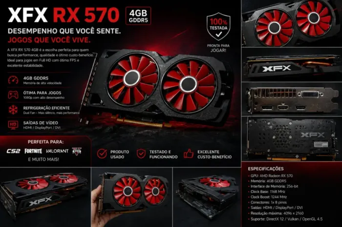 Placa de Vídeo Rx570 de 4Gb ram